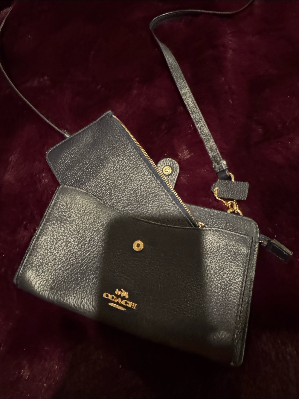 Coach Navy Pebbled Leather Crossbody Bag with Wallet and Gold Hardware - Picture 6 of 9